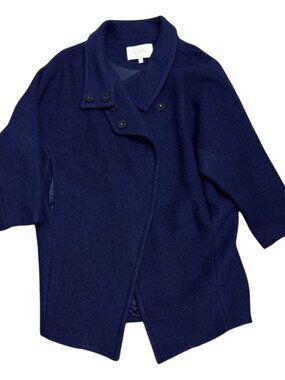 AIJEK Wool Luxury Designer Blue Business Casual Winter Pea Coat Womens Size 2